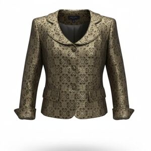 Albert Nipon Designer Gold/Bronze/Green Tapestry portrait Collar Blazer Sz 14